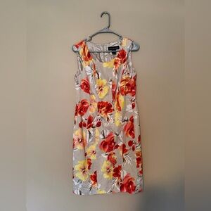 Floral Sleeveless Midi Dress in Red and Yellow